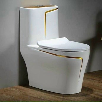 Bồn cầu khối trắng viền vàng Bồn cầu khối trắng viền vàng