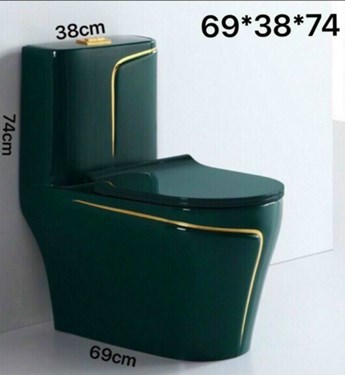 Bồn cầu khối xanh đậm viền vàng Bồn cầu khối xanh đậm viền vàng