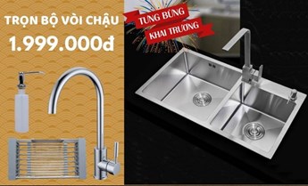 Combo chậu rửa chén + vòi nóng lạnh+ rổ + bình xà phòng 2 Combo chậu rửa chén + vòi nóng lạnh+ rổ + bình xà phòng 2