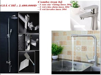Combo sen cây nóng lạnh + vòi lavabo + vòi chén  Combo sen cây nóng lạnh + vòi lavabo + vòi chén