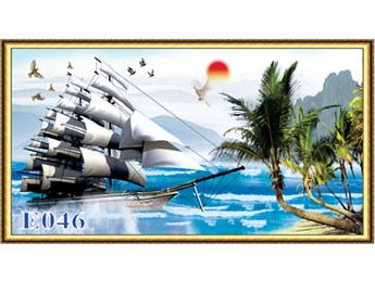 Gạch tranh thuyền và biển E046 Gạch tranh thuyền và biển E046