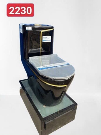 Bồn cầu liền khối AQUA đen viền vàng Bồn cầu liền khối AQUA đen viền vàng